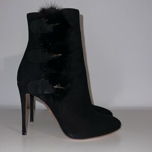 Aquazzura Sinatra suede stiletto booties with fur detail